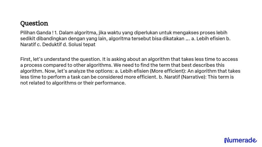 SOLVED Pilihan Ganda 1 Dalam Algoritma Jika Waktu Yang Diperlukan