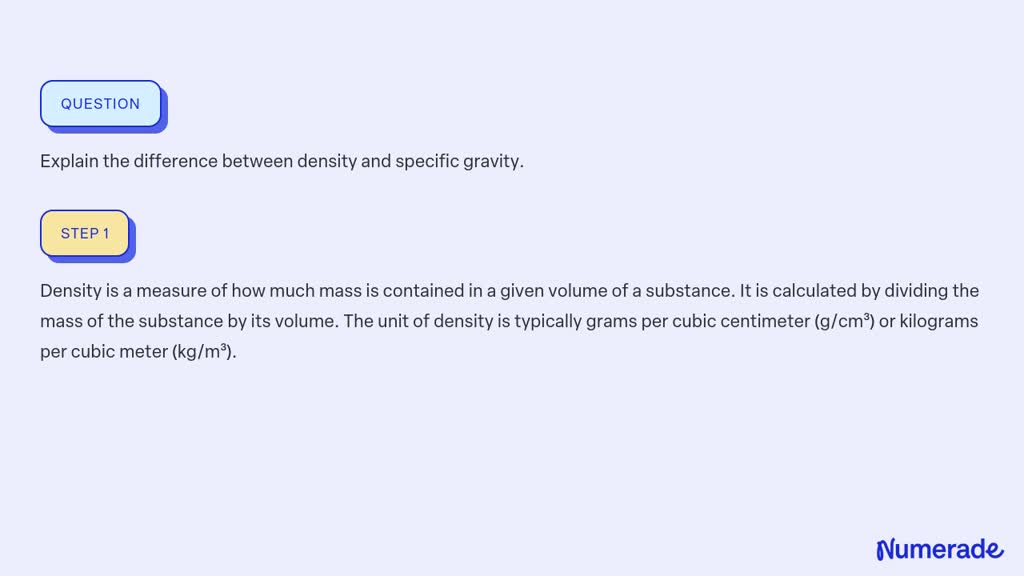 Solved Explain The Difference Between Density And Specific Gravity