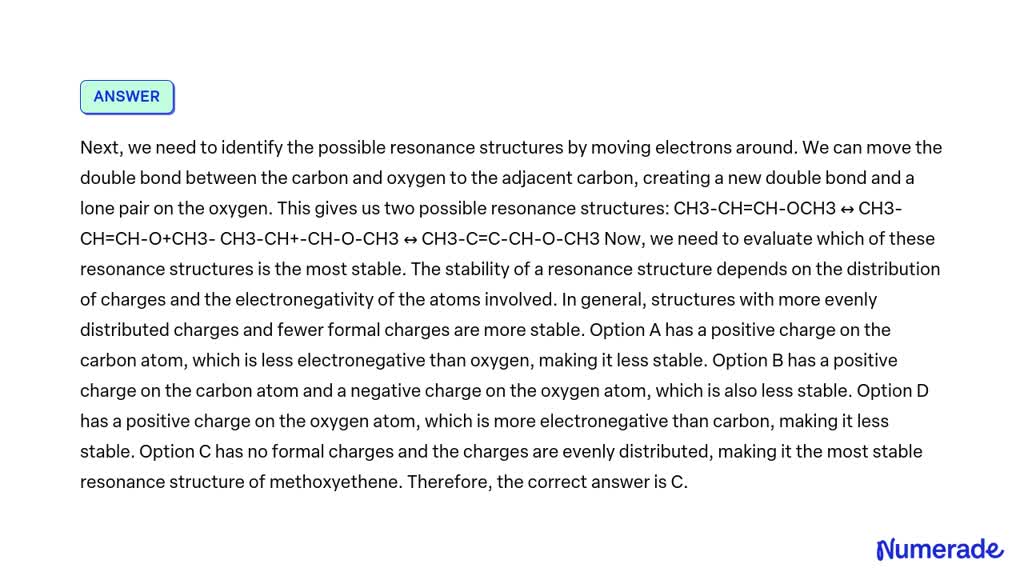 SOLVED The Most Stable Resonating Structure Of Methoxyethene Is A CH3