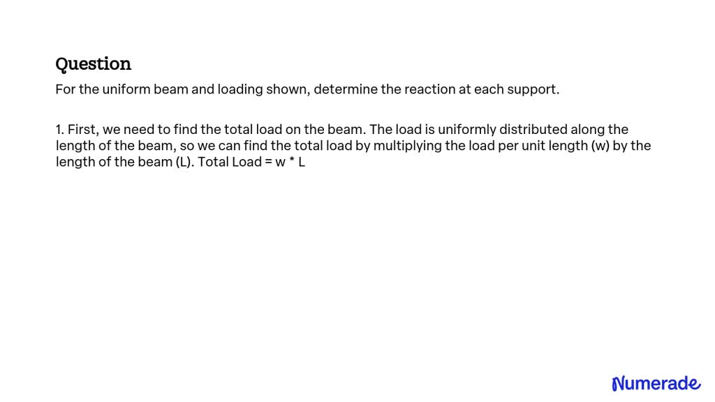 Solved For The Uniform Beam And Loading Shown Determine The Reaction