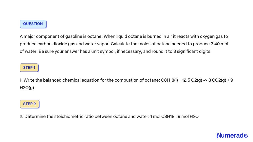 SOLVED A Major Component Of Gasoline Is Octane When Liquid Octane Is