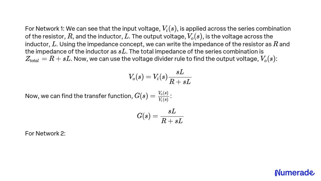 Solved Find The Transfer Function G S Vo S Vi S For Each Network