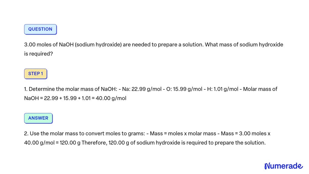 SOLVED 3 00 Moles Of NaOH Sodium Hydroxide Are Needed To Prepare A