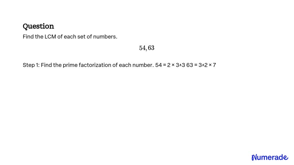 Solved Find The Lcm Of Each Set Of Numbers