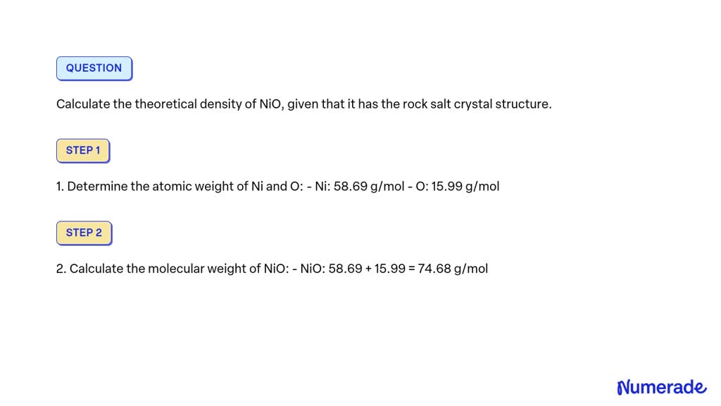 SOLVED Calculate The Theoretical Density Of NiO Given That It Has The