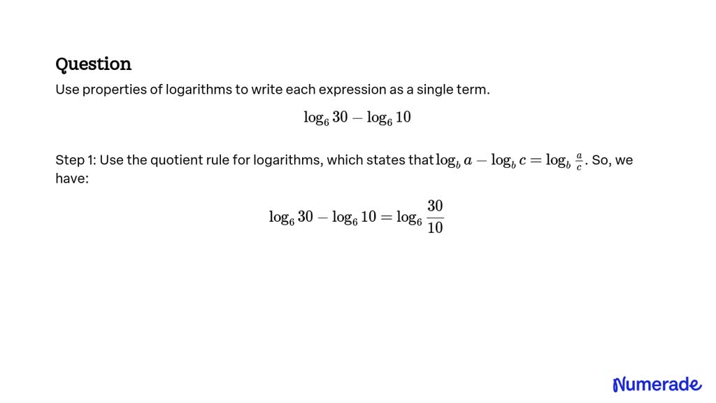 SOLVED Use Properties Of Logarithms To Write Each Expression As A