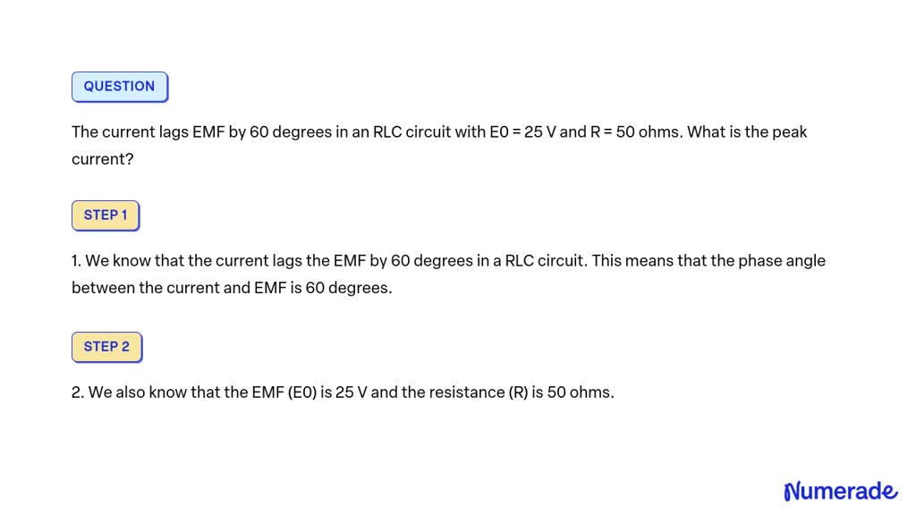 SOLVED The Current Lags EMF By 60 Degrees In An RLC Circuit With E0