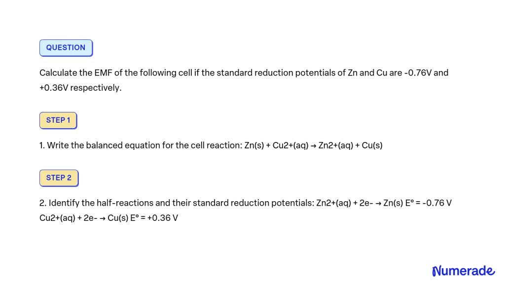 SOLVED Calculate The EMF Of The Following Cell If The Standard