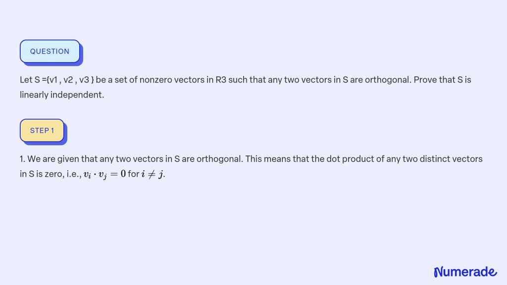 Solved Let S V V V Be A Set Of Nonzero Vectors In R Such That