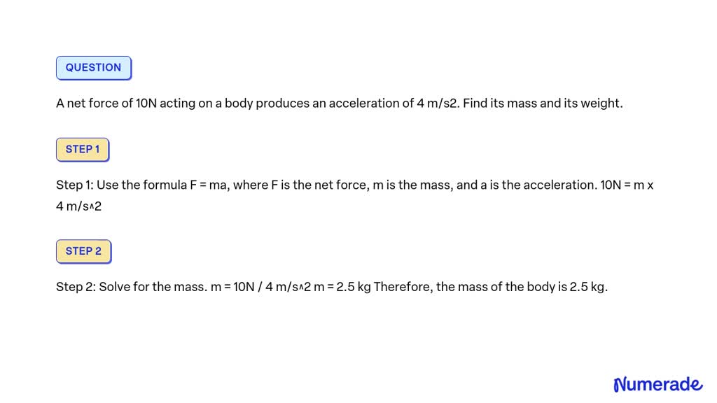 Solved A Net Force Of N Acting On A Body Produces An Acceleration Of