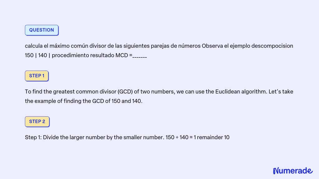 SOLVED calcula el máximo común divisor de las siguientes parejas de