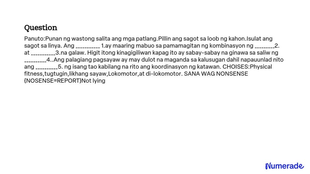 SOLVED Panuto Punan Ng Wastong Salita Ang Mga Patlang Pillin Ang Sagot