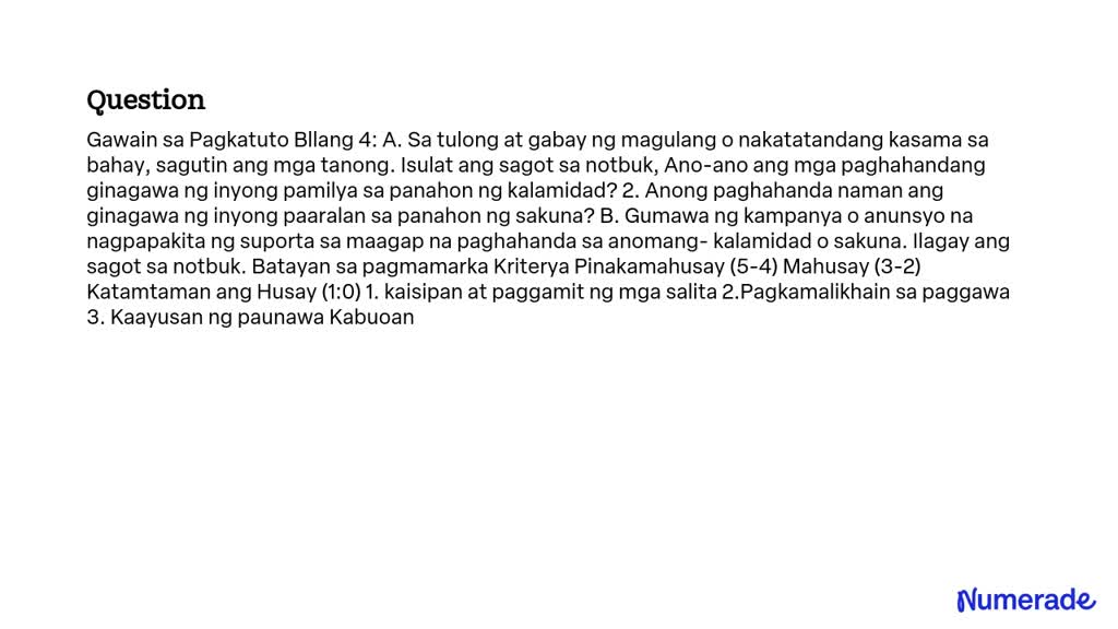 Solved Gawain Sa Pagkatuto Bllang A Sa Tulong At Gabay Ng Magulang