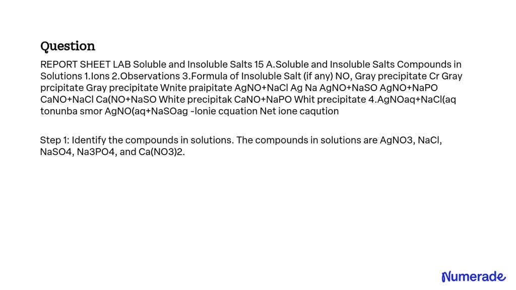 Solved Report Sheet Lab Soluble And Insoluble Salts A Soluble And