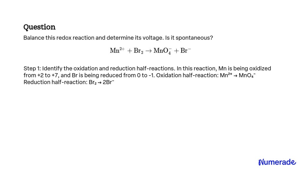 SOLVED Balance This Redox Reaction And Determine Its Voltage Is It