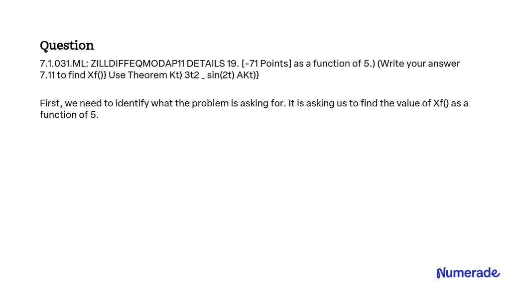 SOLVED 7 1 031 ML ZILL DIFF EQ MOD AP 11 DETAILS 19 71 Points As