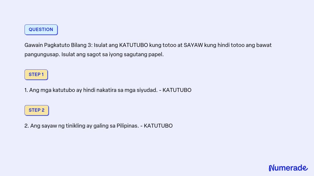 Solved Gawain Pagkatuto Bilang Isulat Ang Katutubo Kung Totoo At