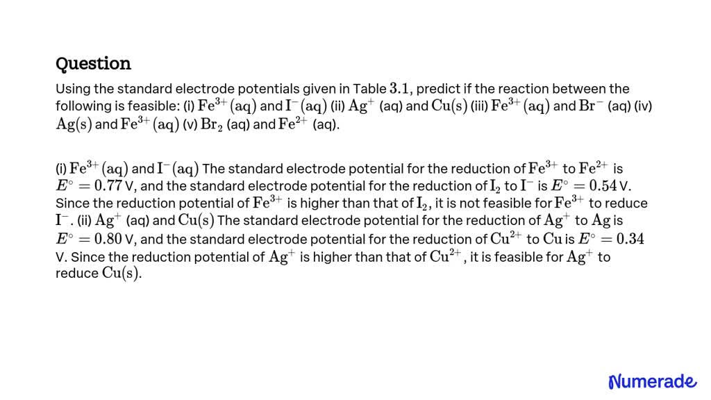 Solved Using The Standard Electrode Potentials Given In Table