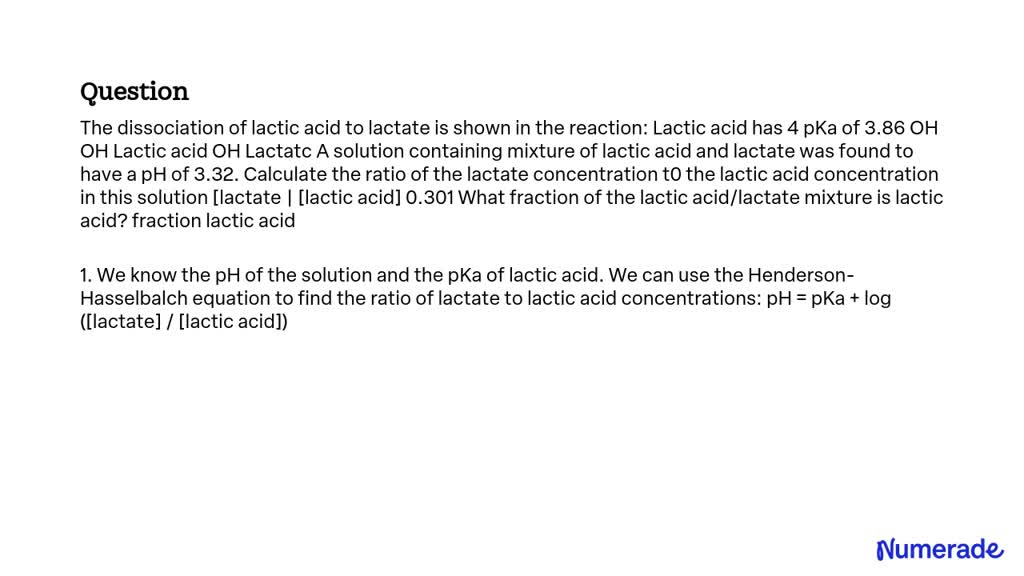 Solved The Dissociation Of Lactic Acid To Lactate Is Shown In The