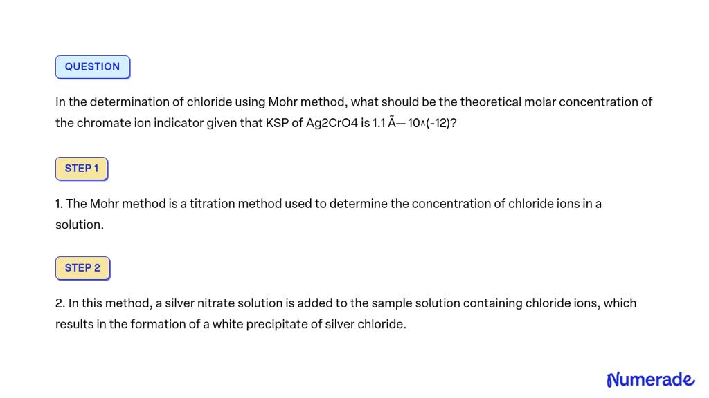 Solved In The Determination Of Chloride Using Mohr Method What Should