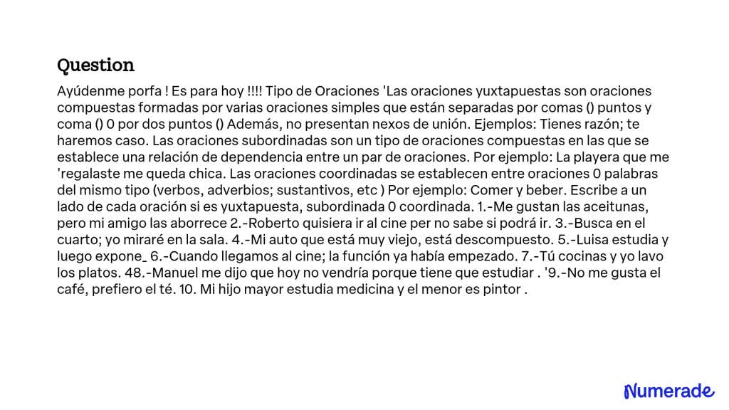 SOLVED Ayúdenme porfa Es para hoy Tipo de Oraciones Las