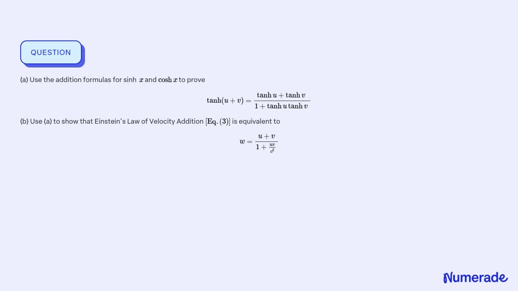 SOLVED A Use The Addition Formulas For Sinh X And Coshx To Prove Tanh