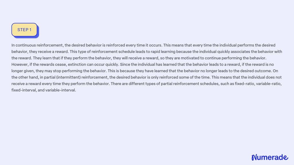 SOLVED How Do Different Reinforcement Schedules Affect Behavlor In