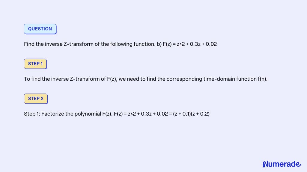 Solved Find The Inverse Z Transform Of The Following Function B F Z