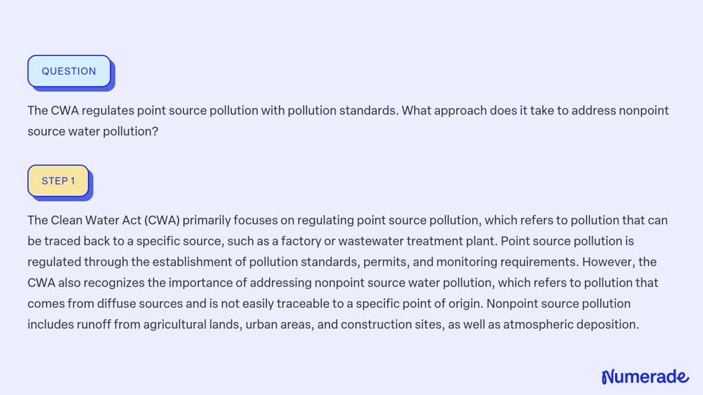 Solved The Cwa Regulates Point Source Pollution With Pollution