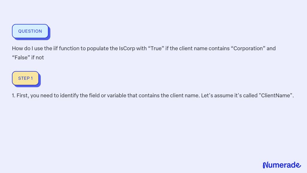 SOLVED How Do I Use The Iif Function To Populate The IsCorp With True