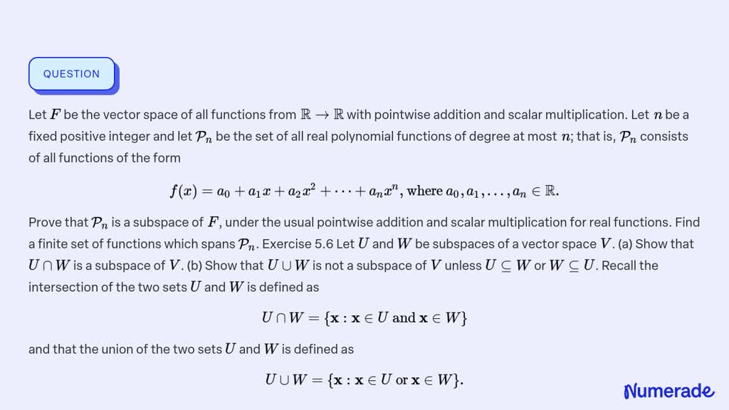 SOLVED Let F be the vector space of all functions from ℝ ℝ with