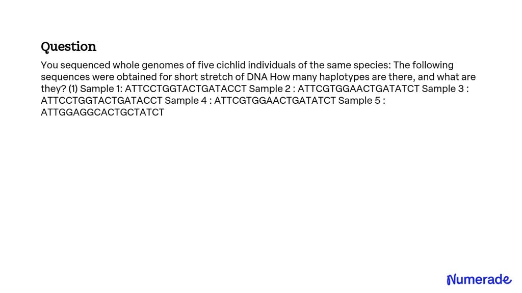 Solved You Sequenced The Whole Genomes Of Five Cichlid Individuals Of