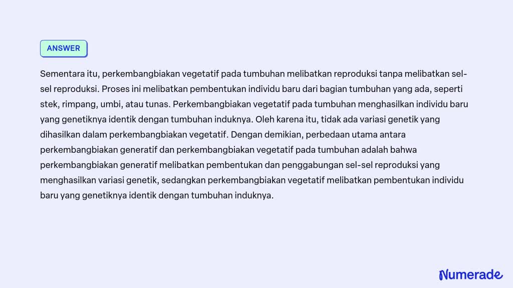 Solved Jelaskan Perbedaan Perkembangbiakan Generatif Dengan