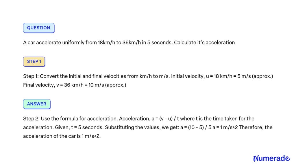 Solved A Car Accelerate Uniformly From Km H To Km H In Seconds