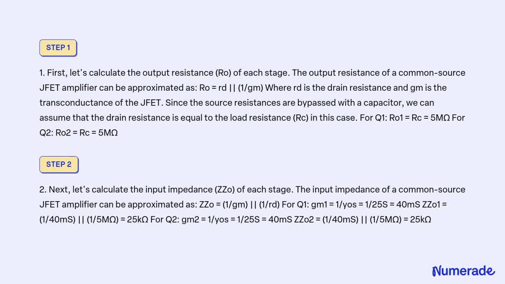 Solved For The Two Stage Rc Coupled Jfet Cascade Amplifier
