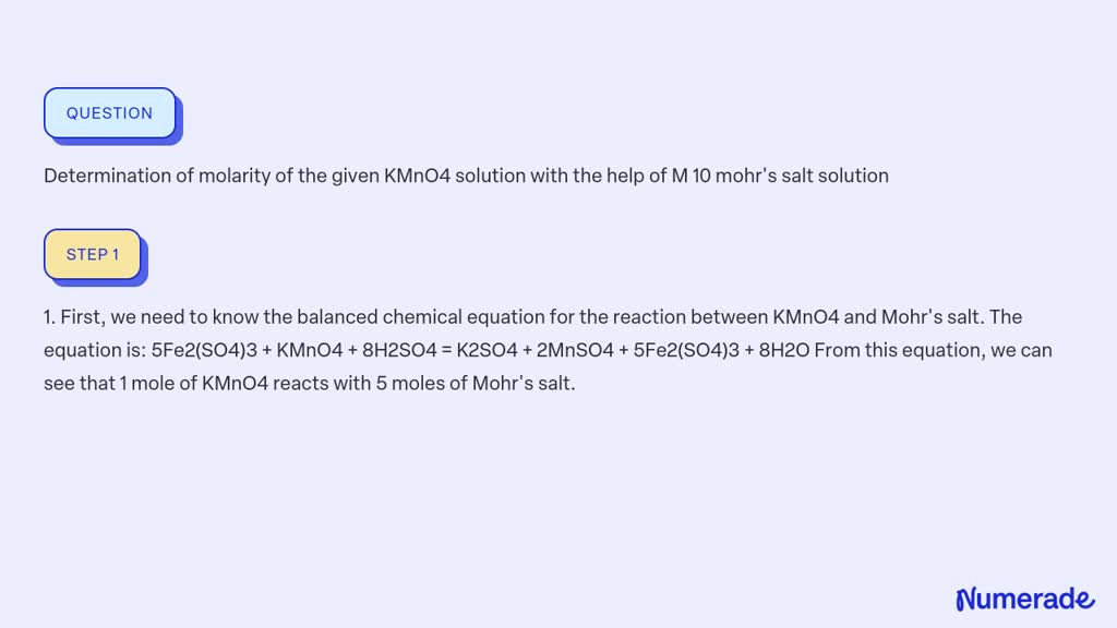 SOLVED Determination Of Molarity Of The Given KMnO4 Solution With The