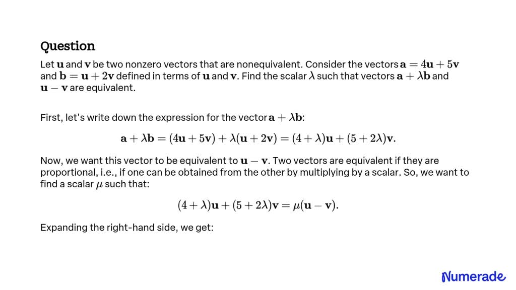 Solved Let And Be Two Nonzero Vectors That Are Nonequivalent