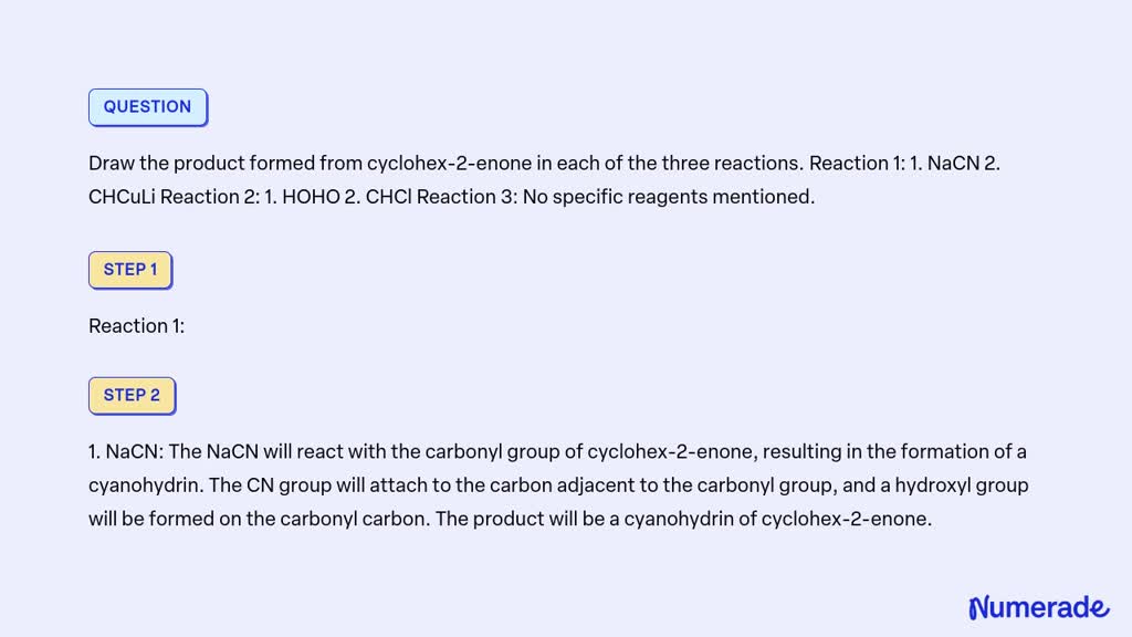 Solved Draw The Product Formed From Cyclohex Enone In Each Of The