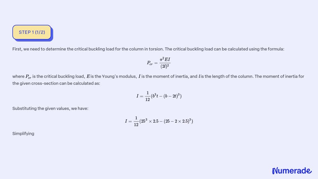 Solved A Column Of Length L With The Doubly Symmetric Cross Section