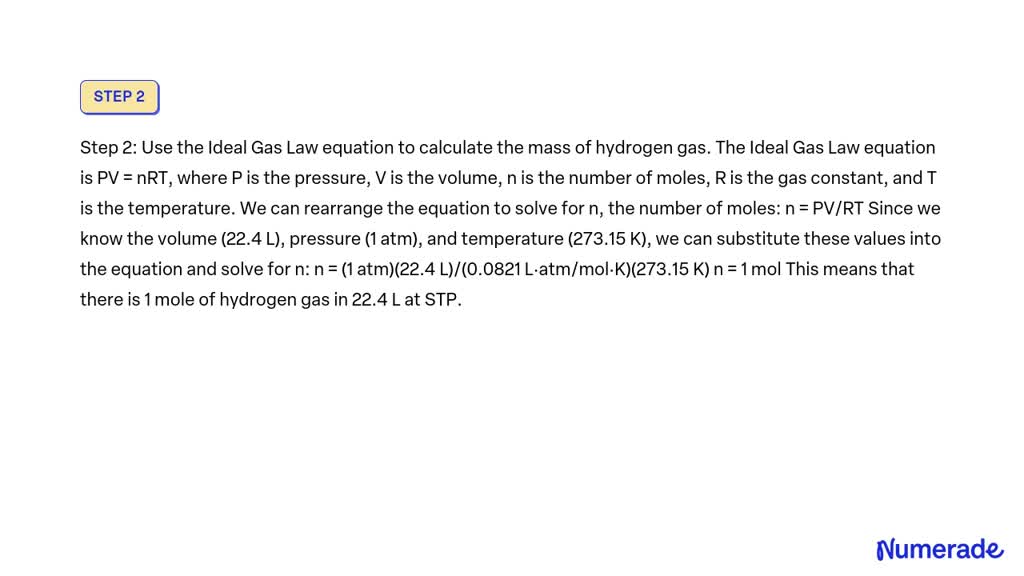 Solved Calculate The Mass Of L Of Hydrogen Gas At Stp