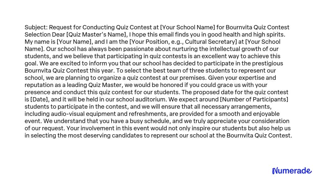 Solved Dear Quiz Master S Name I Hope This Email Finds You Well I