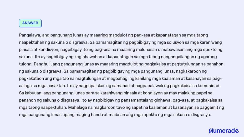 SOLVED Magsulat Ng Isang Maikling Sanaysay Tungkol Sa Pangunang Lunas