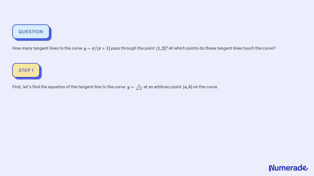 SOLVED How Many Tangent Lines To The Curve Y X X 1 Pass Through The