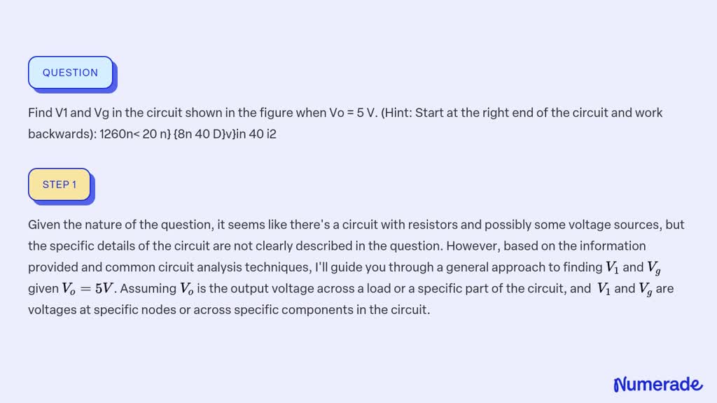 Solved Find V And Vg In The Circuit Shown In The Figure When Vo V