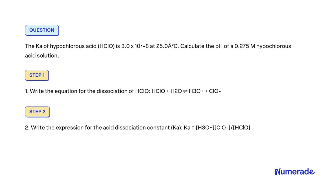 Solved The Ka Of Hypochlorous Acid Hclo Is X At C