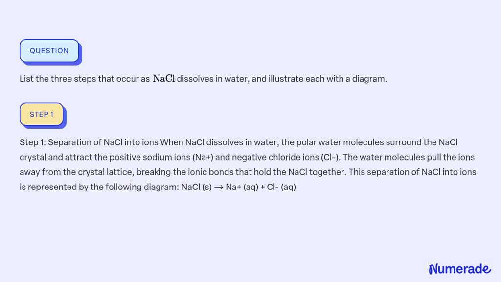 Solved List The Three Steps That Occur As Nacl Dissolves In Water And