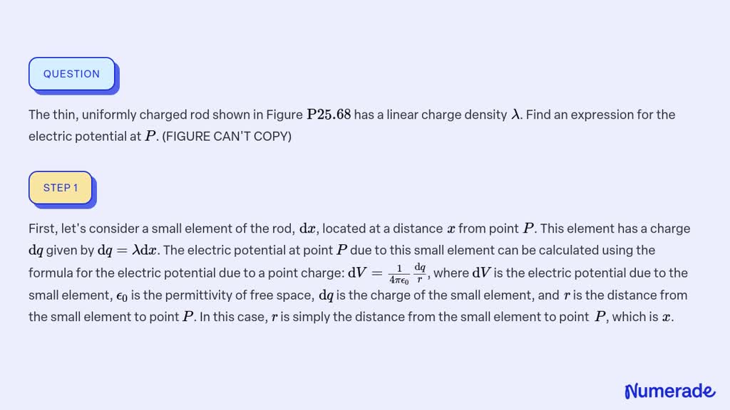 SOLVED The Thin Uniformly Charged Rod Shown In Figure P 25 68 Has