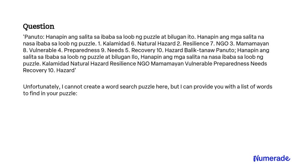 Solved Panuto Hanapin Ang Salita Sa Ibaba Sa Loob Ng Puzzle At