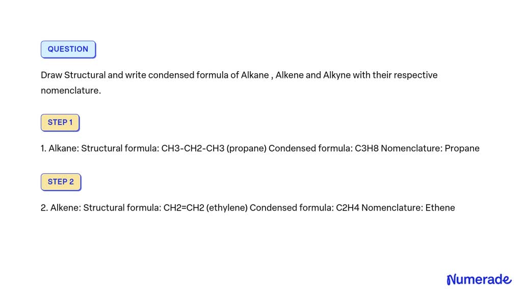 Solved Draw Structural And Write Condensed Formula Of Alkane Alkene