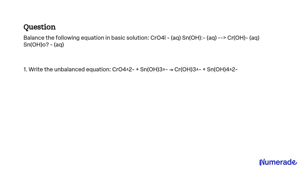 SOLVED Balance The Following Equation In Basic Solution CrO4 2 Aq